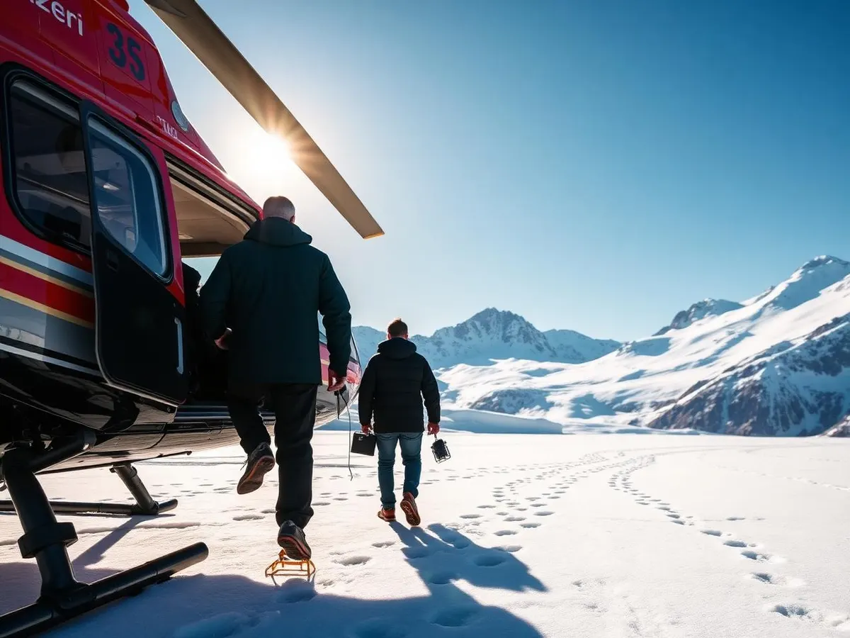 Symbolbild (KI-generiert) Helikopter-Gletscherlandung «Touch the Glacier», Berner Oberland